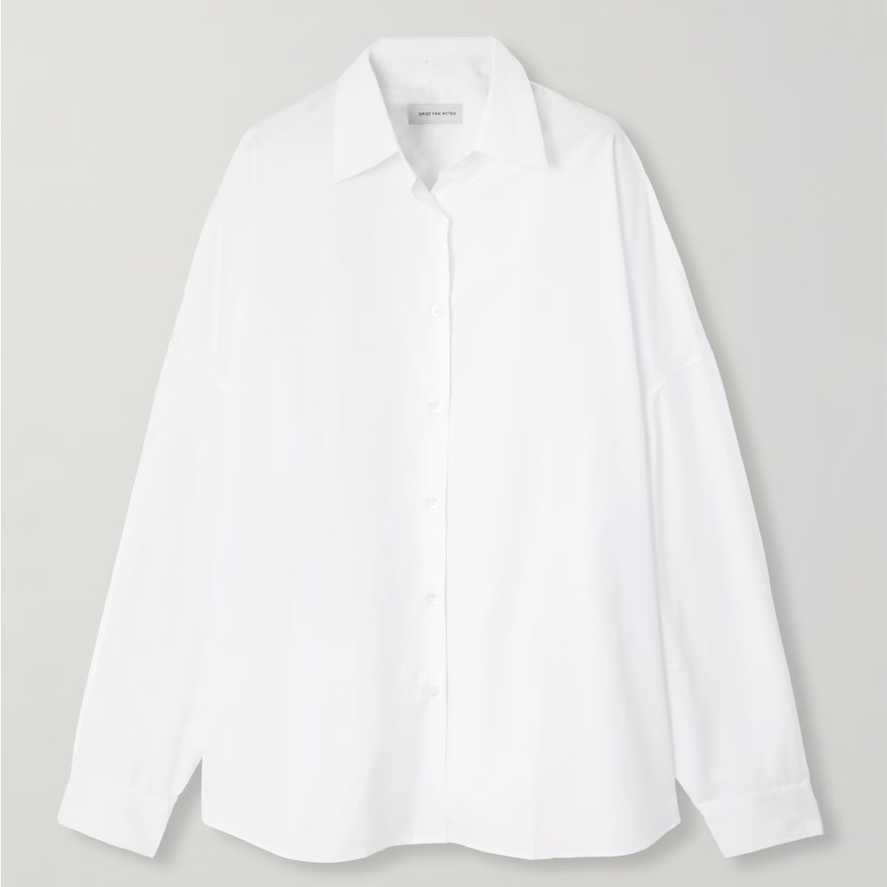 dries van notes - oversized classic white cotton poplin collared top NWT
